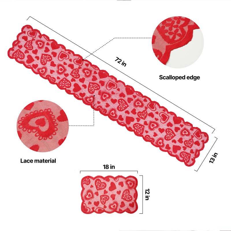 Labrostar 5Pack Valentines Day Decorations Valentine's Day Table Runner Red Heart Lace Table Runner for Valentines Day Decor Anniversary Engagement Wedding Home Table Romantic Decorations 13x72 - Image 3