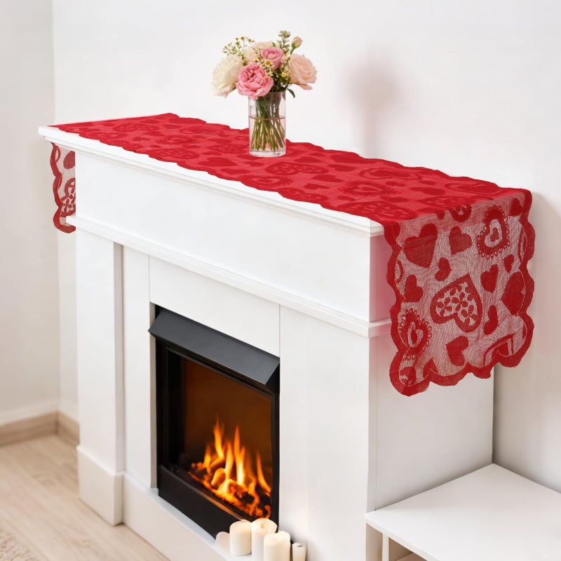 Labrostar 5Pack Valentines Day Decorations Valentine's Day Table Runner Red Heart Lace Table Runner for Valentines Day Decor Anniversary Engagement Wedding Home Table Romantic Decorations 13x72 - Image 4