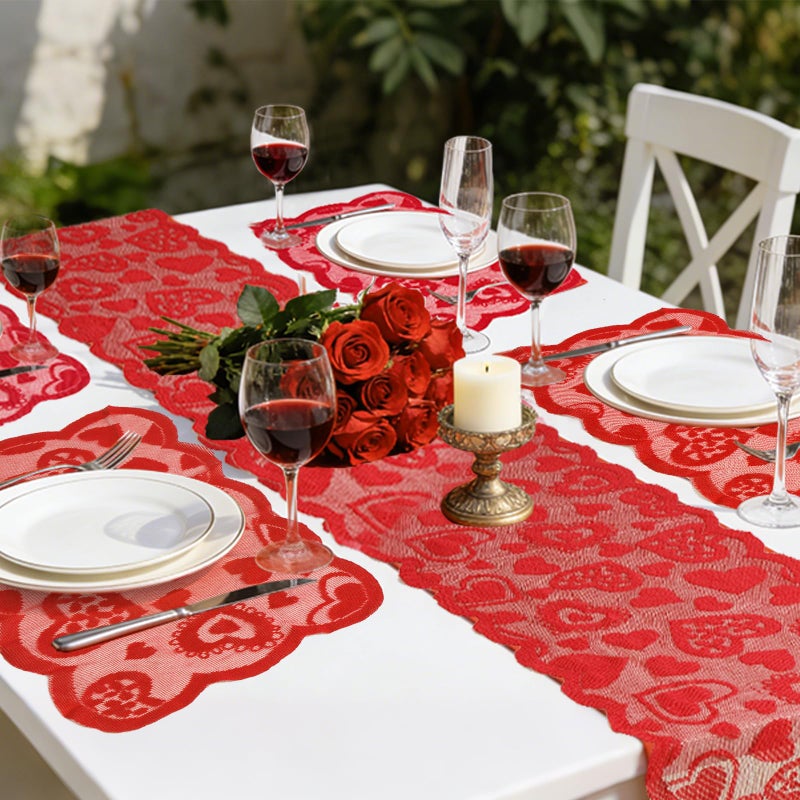 Labrostar 5Pack Valentines Day Decorations Valentine's Day Table Runner Red Heart Lace Table Runner for Valentines Day Decor Anniversary Engagement Wedding Home Table Romantic Decorations 13x72 - Image 5