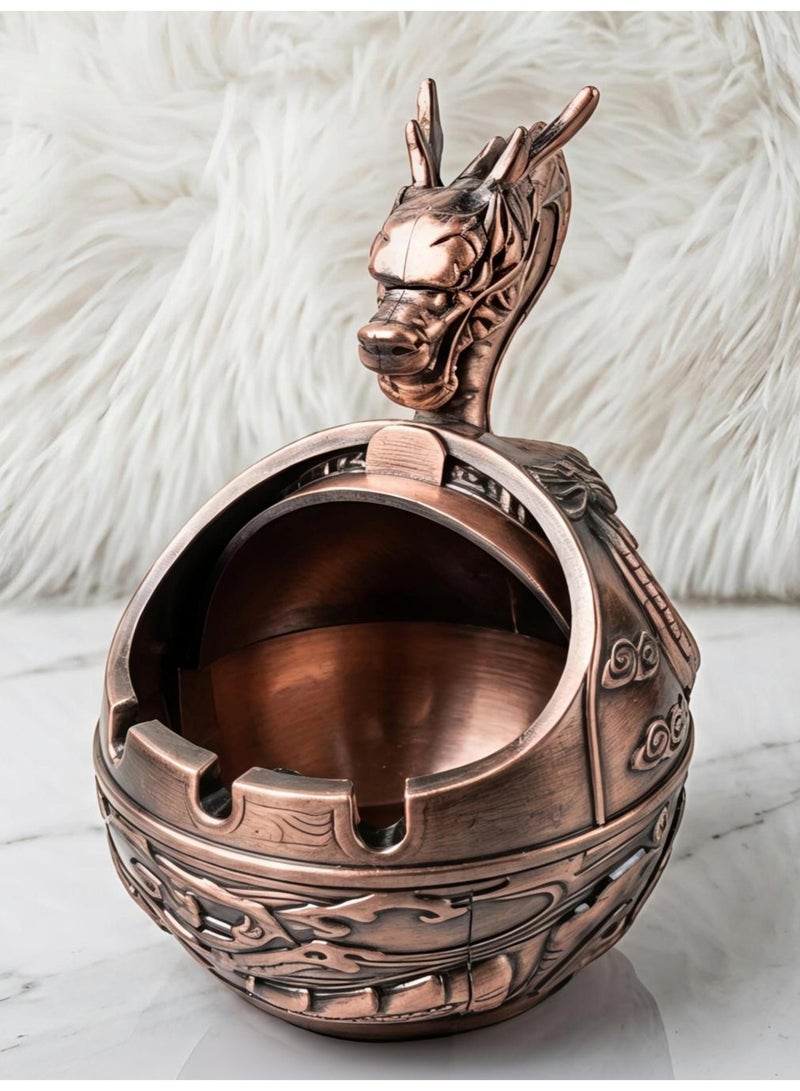 Antique Copper Dragon Ashtray - Decorative Metal Cigarette Ash Tray - Image 3