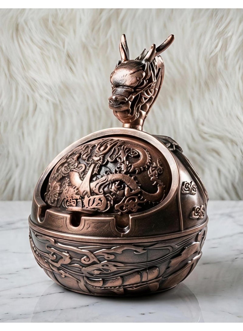 Antique Copper Dragon Ashtray - Decorative Metal Cigarette Ash Tray - Image 2