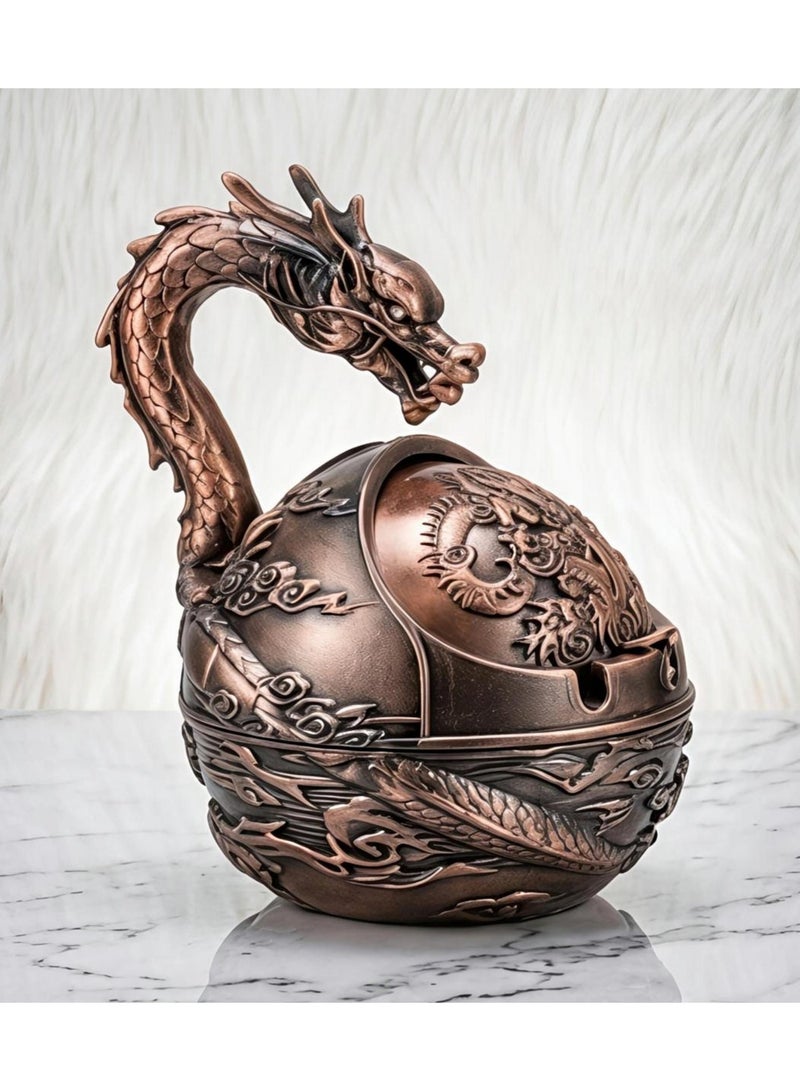 Antique Copper Dragon Ashtray - Decorative Metal Cigarette Ash Tray - Image 1