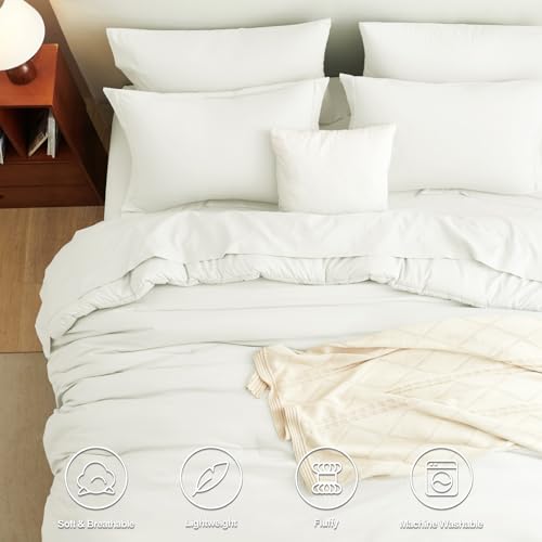 CozyLux King Size Comforter Set Ivory 7 Pieces Bed in a Bag King Comforter Set with Sheets Luxury Soft Bedding Sets with Down Alternative Comforter Fitted Sheet Flat Sheet Pillowcases Shams - Image 3