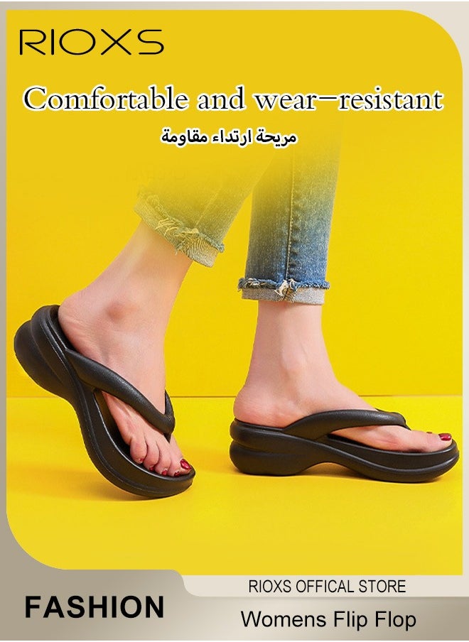 RIOXS - Women's Platform Flip Flops with Arch Support, Anti-Slip Wedge Slippers, Soft Flat Open Toe Sandalswith Thick Sole , Comfort Fit Flip Flops, Lightweight Slippers, Flipflops for Beach, Bathroom, Indoor or Outdoor Use - Image 1