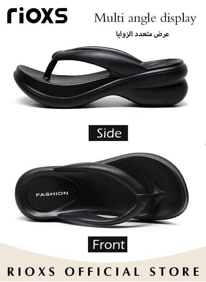 RIOXS - Women's Platform Flip Flops with Arch Support, Anti-Slip Wedge Slippers, Soft Flat Open Toe Sandalswith Thick Sole , Comfort Fit Flip Flops, Lightweight Slippers, Flipflops for Beach, Bathroom, Indoor or Outdoor Use - Image 1