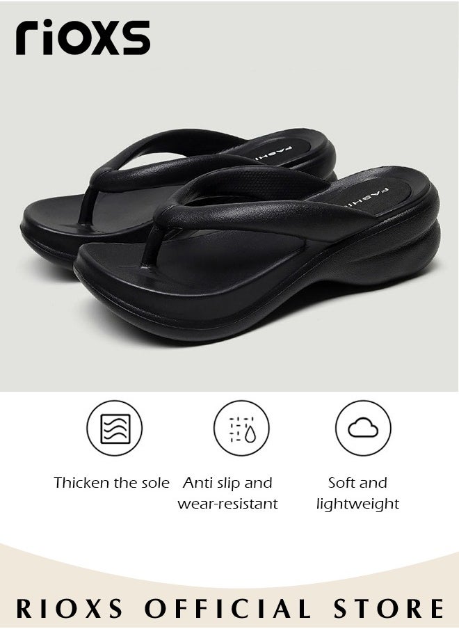 RIOXS - Women's Platform Flip Flops with Arch Support, Anti-Slip Wedge Slippers, Soft Flat Open Toe Sandalswith Thick Sole , Comfort Fit Flip Flops, Lightweight Slippers, Flipflops for Beach, Bathroom, Indoor or Outdoor Use - Image 1