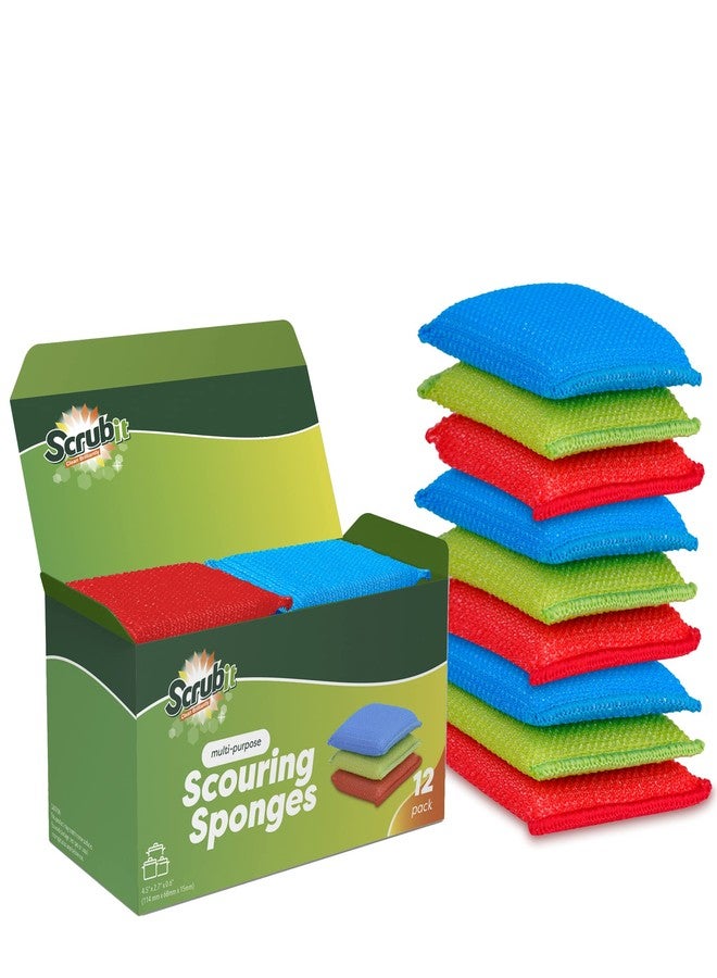 SCRUBIT Multi-Purpose Dish Scrub Sponge, Non Scratch Scouring Pads, Cleaning Sponges for pots & Dishes - Pot Scrubber Sponges for Kitchen & Bathroom - 12 Pack Dish Sponge (Blue,Red,Green) - Image 1