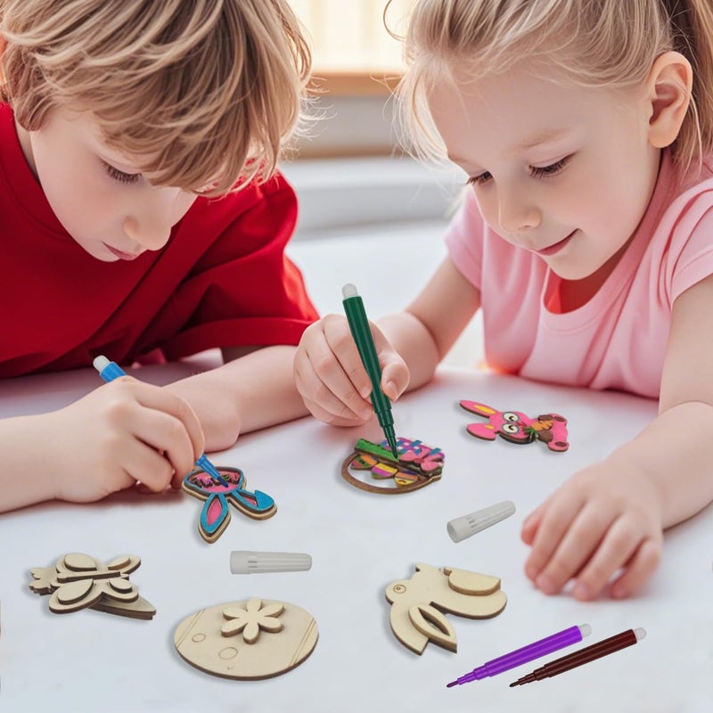 Muyiz 12 Easter Wooden Magnet Creativity Arts & Crafts Painting Kit for Kids Easter Basket Stuffers Gifts Toys Party Favors - Image 3