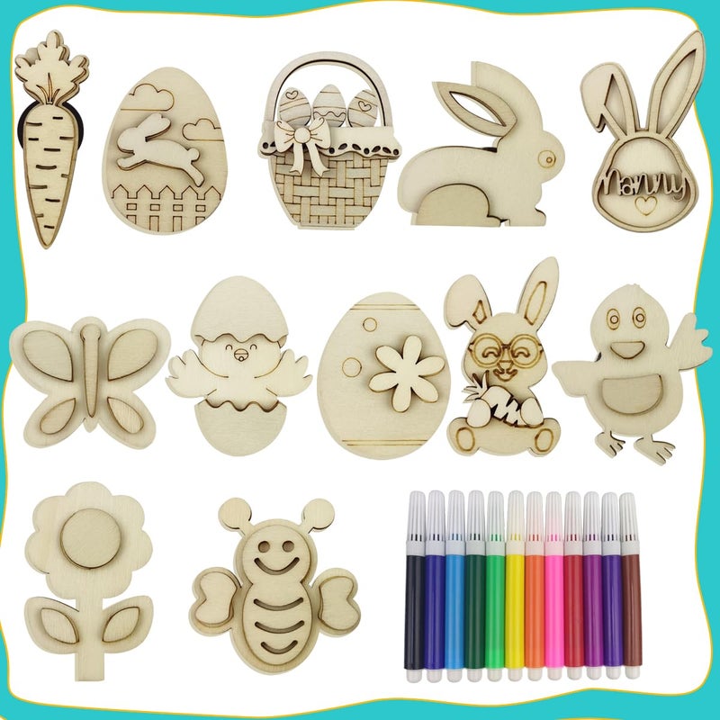 Muyiz 12 Easter Wooden Magnet Creativity Arts & Crafts Painting Kit for Kids Easter Basket Stuffers Gifts Toys Party Favors - Image 2