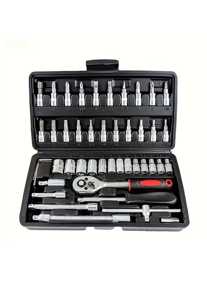 AETHER 46 Pcs Professional Automotive Repair Tool Set Heavy Duty Steel Toolbox Car Mechanic Kit - Image 1