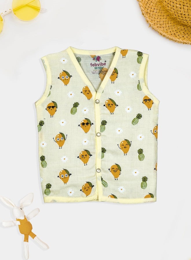 FEBVIBE Muslin Cotton Summer wear Sleeveless Vest Baby | V-Neck Printed Vest Ideal for Baby Boys and Baby Girl (in, Age, 0 Months, 3 Months, Regular, Multicolor-2) - Image 4