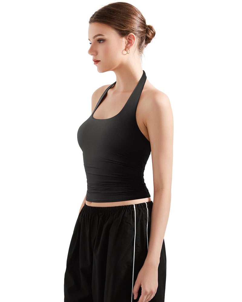 SUUKSESS Women Halter Tank Tops Double Lined Basic Backless Y2K Trendy Going Out Tops (Black,S) - Image 3