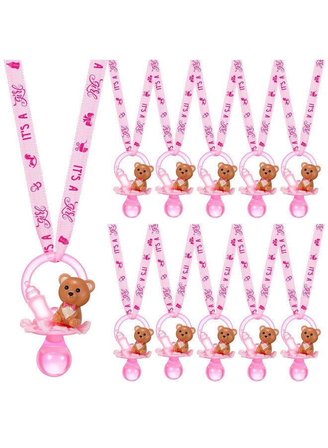 Coume 36 Pcs Baby Shower Pacifiers Necklace Bear Bottle Acrylic Baby Pacifiers Charm Necklace for Guests Gender Reveal Party Favors Prize Table Scatter(Girl,Pink) - Image 1