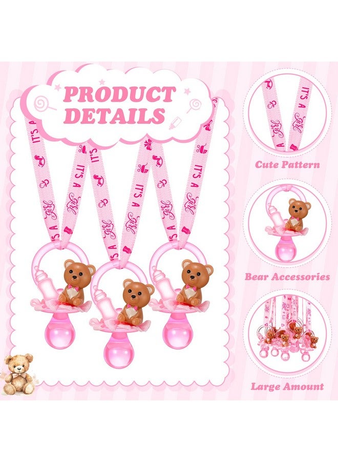 Coume 36 Pcs Baby Shower Pacifiers Necklace Bear Bottle Acrylic Baby Pacifiers Charm Necklace for Guests Gender Reveal Party Favors Prize Table Scatter(Girl,Pink) - Image 2