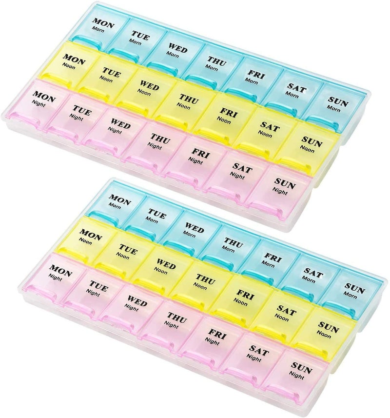 Iktu 21 Compartment Weekly Pill Organizer, Medicine Storage, Timer Case Three-Times-a-Day, (Pack of 2) - Image 1