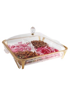 Serving Tray - 4 Compartments Appetizer Platter with Lid - Acrylic Spill Proof Rectangular Countertop Decorative Dish With Handle For Appetizer, Nuts, Candy, Sweets, Cookie tray