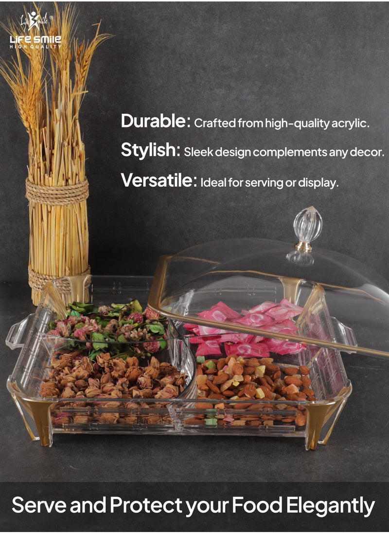 Life Smile - Serving Tray - 4 Compartments Appetizer Platter with Lid - Acrylic Spill Proof Rectangular Countertop Decorative Dish With Handle For Appetizer, Nuts, Candy, Sweets, Cookie tray - Image 1