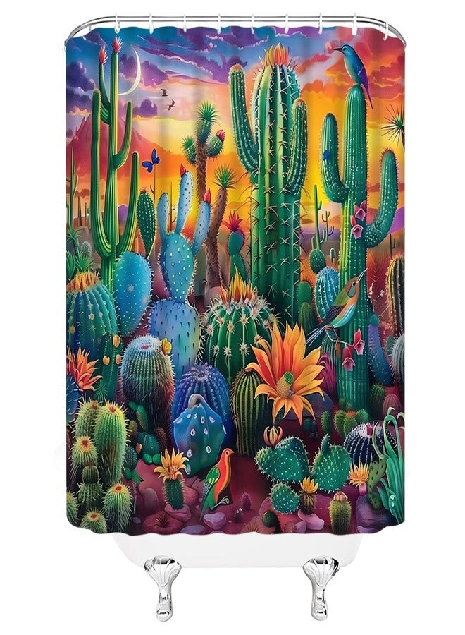 EVRCVAR Cactus Shower Curtain Tropical Succulent Plant Floral Western Desert Boho Colorful Bathroom Curtain Fabric with Hooks(70" WX70 H) - Image 4