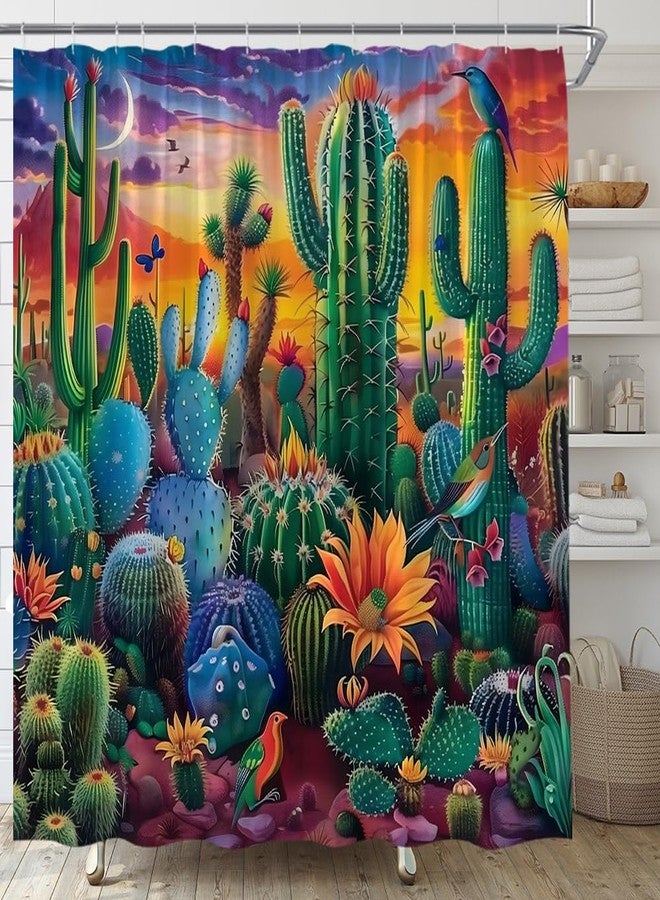 EVRCVAR Cactus Shower Curtain Tropical Succulent Plant Floral Western Desert Boho Colorful Bathroom Curtain Fabric with Hooks(70" WX70 H) - Image 2