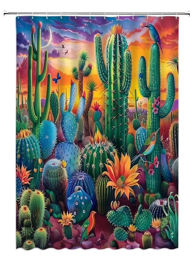 EVRCVAR Cactus Shower Curtain Tropical Succulent Plant Floral Western Desert Boho Colorful Bathroom Curtain Fabric with Hooks(70" WX70 H) - Image 1