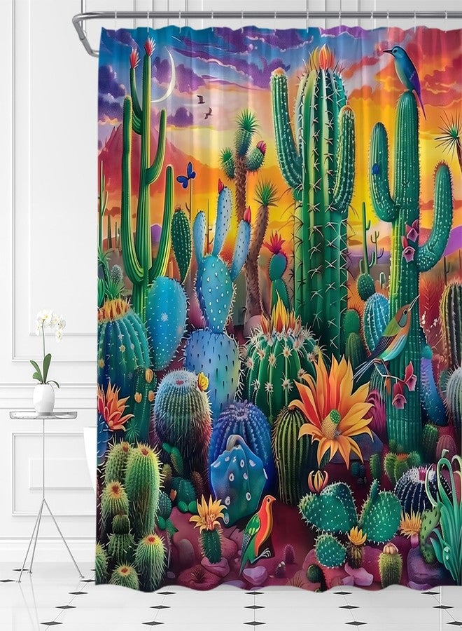 EVRCVAR Cactus Shower Curtain Tropical Succulent Plant Floral Western Desert Boho Colorful Bathroom Curtain Fabric with Hooks(70" WX70 H) - Image 3