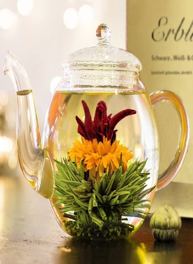 Creano Tea Flowers Mix Golden Gift Set Blooming Tea with Glass Teapot White, Green & Black Tea in 6 Varieties Tea Flower Blooming Tea Gift for Women - Image 2