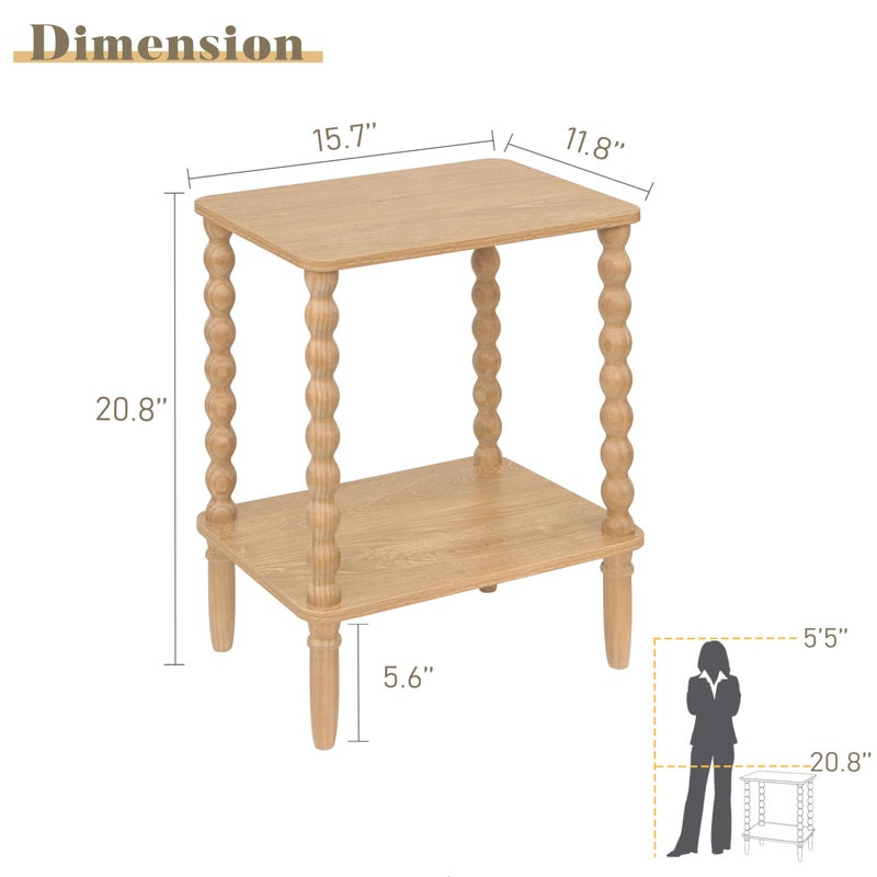 Fultyle Small End Table, Couch Side Table with 2-Tier Storage Shelf, Wood Coffee Table for Bedroom, Living Room, Small Spaces (Rustic Walnut) - Image 3