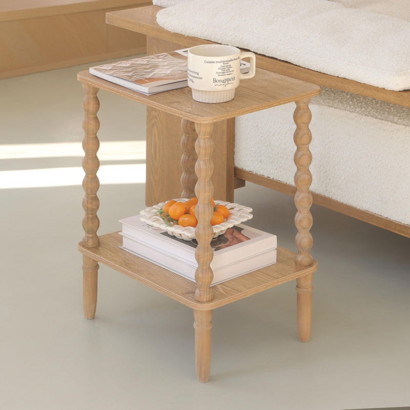 Fultyle Small End Table, Couch Side Table with 2-Tier Storage Shelf, Wood Coffee Table for Bedroom, Living Room, Small Spaces (Rustic Walnut) - Image 2