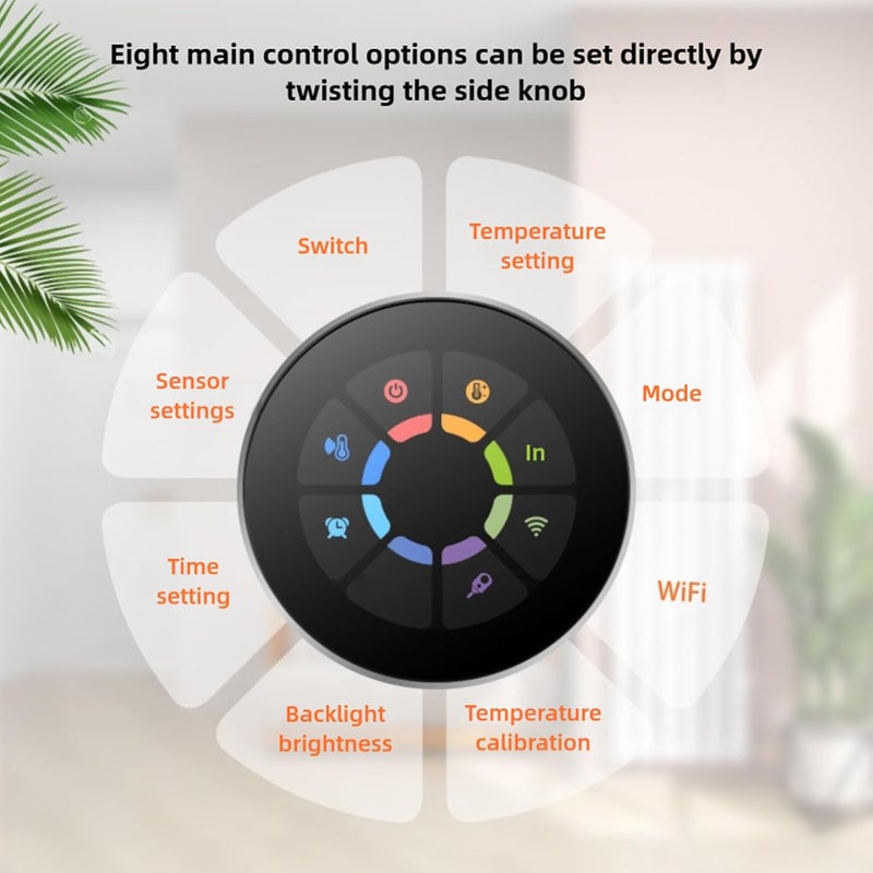 تخزين طويل الأمد منظم حرارة ذكي بمقبض WiFi بشاشة TFT رقمية 240x240 مع مقبض معدني دائري وزر لمس سعوي حواف مطاطية واقية ��ن الصدمات تصميم بسيط متعدد الألوان يلائم الحياة اليومية محكم الغلق ومقاوم للغبار - Image 5