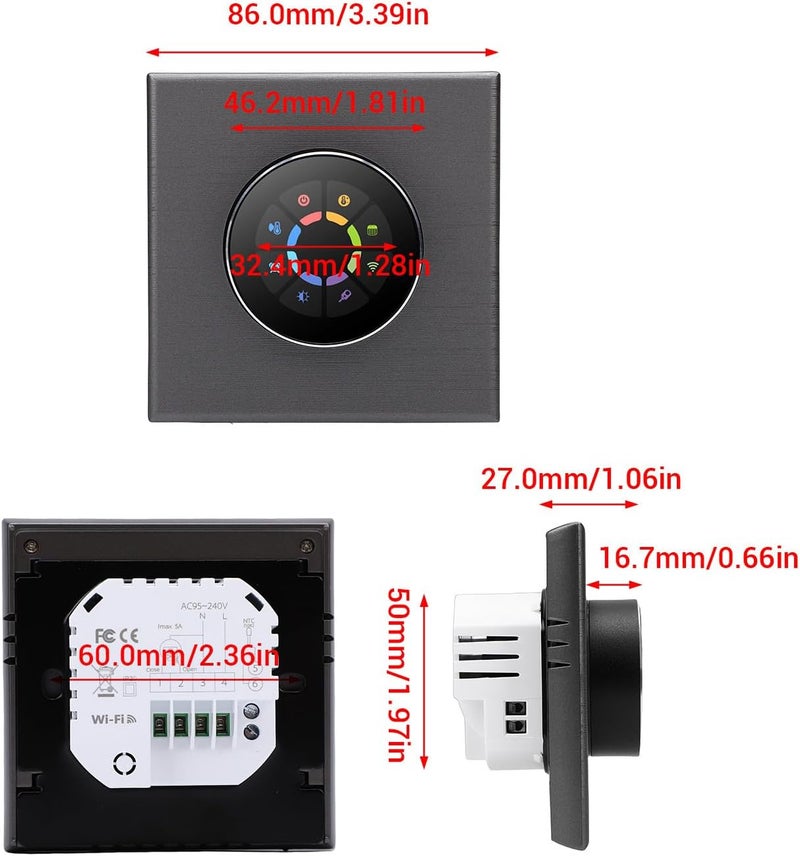 تخزين طويل الأمد منظم حرارة ذكي بمقبض WiFi بشاشة TFT رقمية 240x240 مع مقبض معدني دائري وزر لمس سعوي حواف مطاطية واقية ��ن الصدمات تصميم بسيط متعدد الألوان يلائم الحياة اليومية محكم الغلق ومقاوم للغبار - Image 2