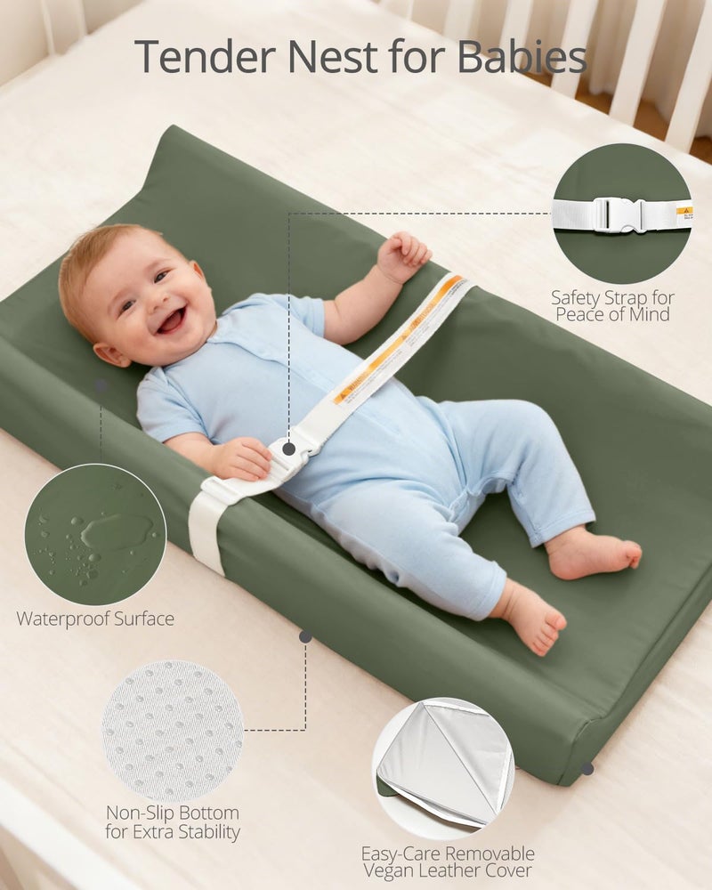 TAOCI Vegan Leather Baby Changing Pad - Diaper Wipeable Changing Pad, Waterproof Cover Changing Mat for Dresser and Table,Taupe (Dark Green) - Image 2