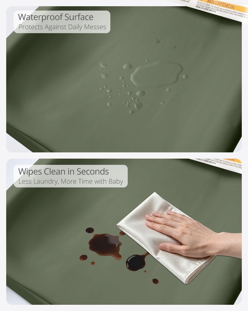 TAOCI Vegan Leather Baby Changing Pad - Diaper Wipeable Changing Pad, Waterproof Cover Changing Mat for Dresser and Table,Taupe (Dark Green) - Image 4