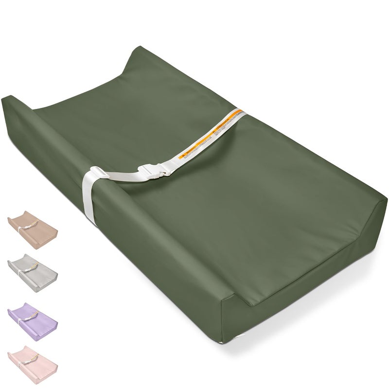 TAOCI Vegan Leather Baby Changing Pad - Diaper Wipeable Changing Pad, Waterproof Cover Changing Mat for Dresser and Table,Taupe (Dark Green) - Image 1