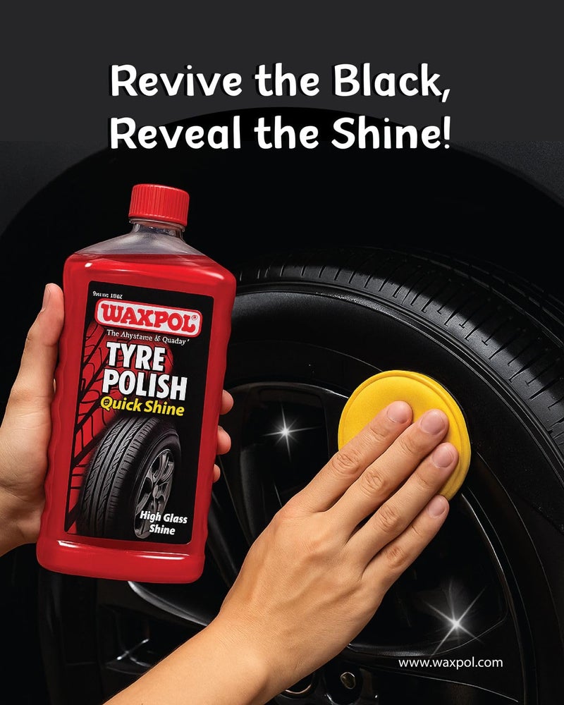 Waxpol Quick Shine Tyre Polish 1L | Gloss for Car & Bike Tyres | Hydrates Dry Tires,Long-Lasting Shine & Non-Greasy Polish - Image 3