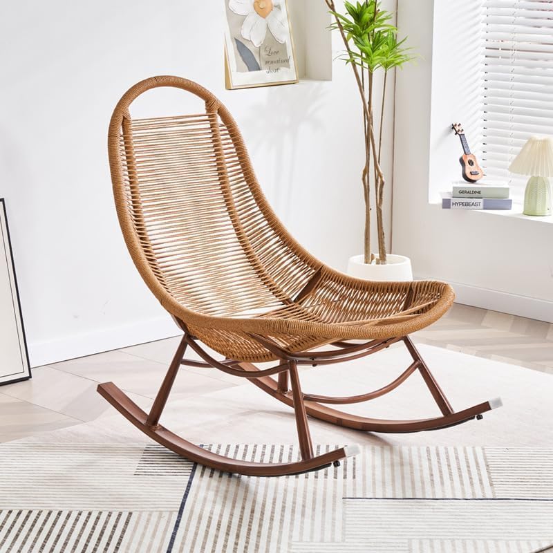 Harmony Home كرسي هزاز من الخيزران مع وسائد مبطنة، مسند ظهر عالي، مساند ذراع واسعة - مثالي لغرفة المعيشة، صالة عصرية، شرفة - Image 4