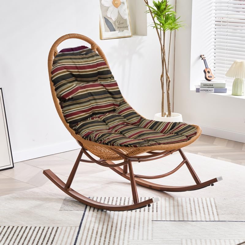 Harmony Home كرسي هزاز من الخيزران مع وسائد مبطنة، مسند ظهر عالي، مساند ذراع واسعة - مثالي لغرفة المعيشة، صالة عصرية، شرفة - Image 1