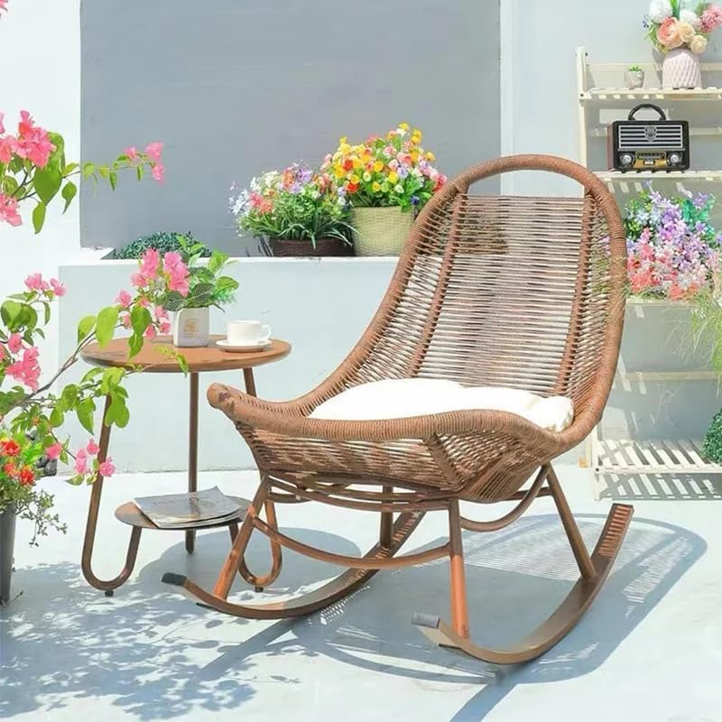 Harmony Home كرسي هزاز من الخيزران مع وسائد مبطنة، مسند ظهر عالي، مساند ذراع واسعة - مثالي لغرفة المعيشة، صالة عصرية، شرفة - Image 5