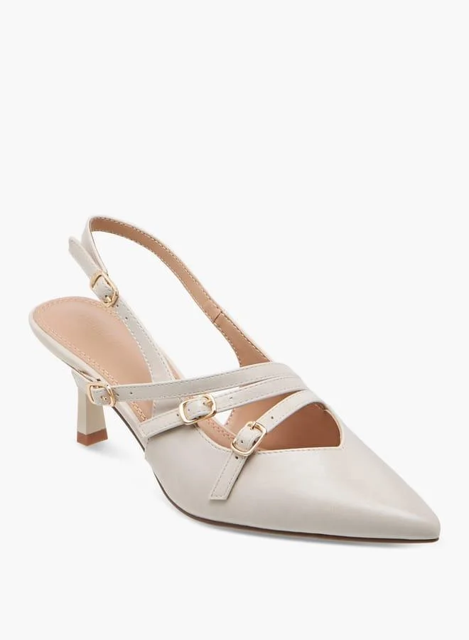 سيليست صنادل نسائية مدببة بكعب قطة وإبزيم دبوس