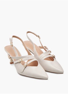 Celeste Women's Pointed Toe Sandals with Kitten Heels and Pin Buckle Closure  - Image 1