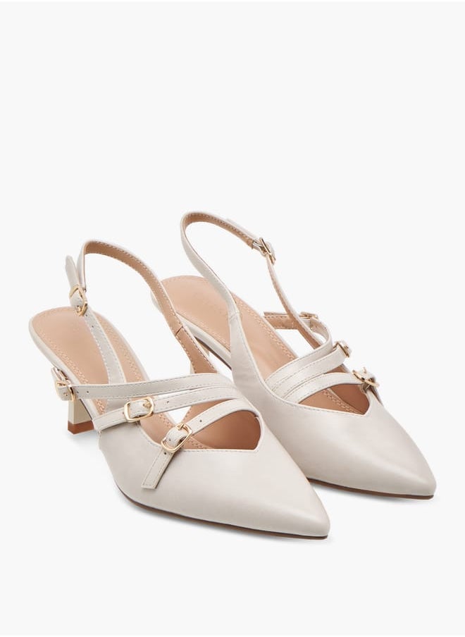 Celeste Women's Pointed Toe Sandals with Kitten Heels and Pin Buckle Closure  - Image 1