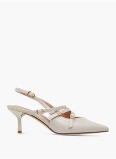 Celeste Women's Pointed Toe Sandals with Kitten Heels and Pin Buckle Closure  - Image 3