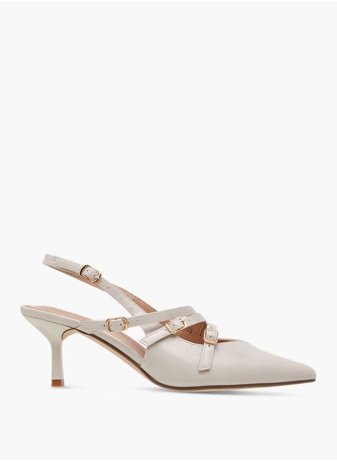 Celeste Women's Pointed Toe Sandals with Kitten Heels and Pin Buckle Closure  - Image 3