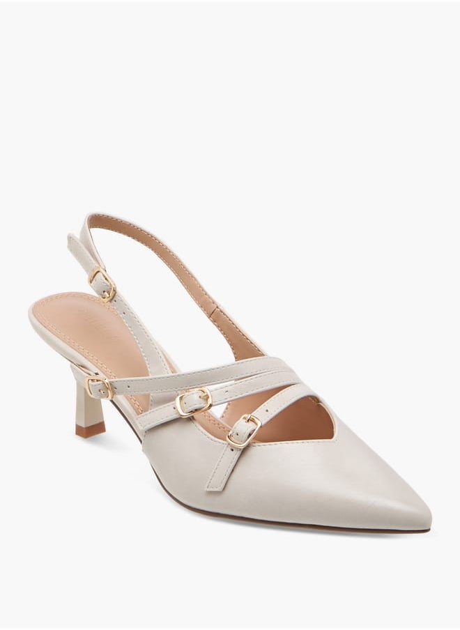 Celeste Women's Pointed Toe Sandals with Kitten Heels and Pin Buckle Closure  - Image 2