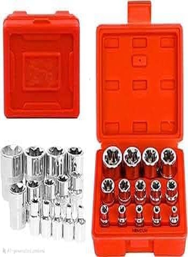 ARUDIP Chrome Vanadium Steel External Star Torx 9pc E Sleeve Socket Set, E10 To E24, Cr-V Steel, 1/2-Inch Drive Female E-Torx, 9-Piece Set - Image 1