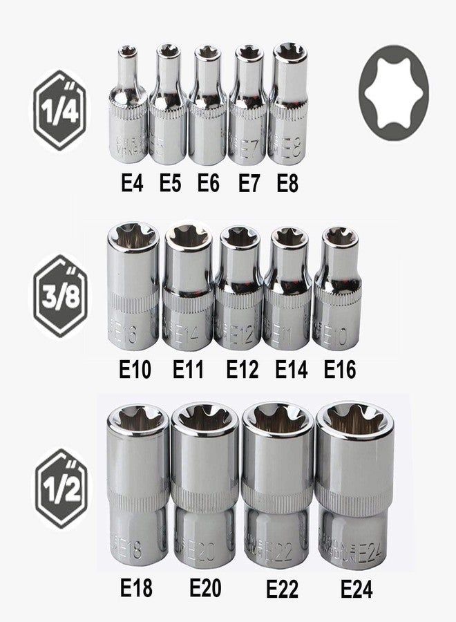 ARUDIP Chrome Vanadium Steel External Star Torx 9pc E Sleeve Socket Set, E10 To E24, Cr-V Steel, 1/2-Inch Drive Female E-Torx, 9-Piece Set - Image 3
