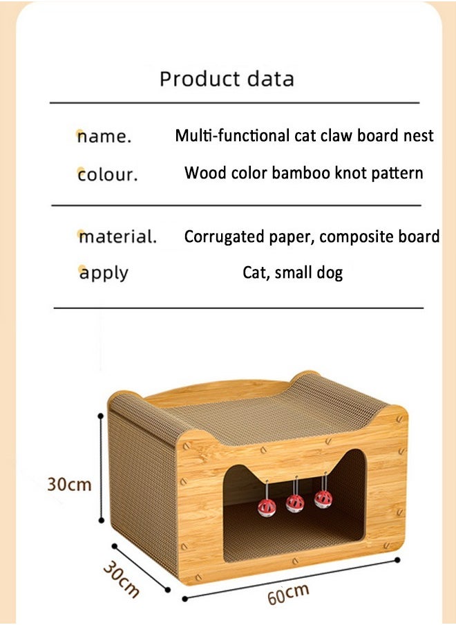 Aikenn - Cat Scratching Board House Composite Board Cat Bed Cardboard Cat Scratching Board Box Multifunctional Cat Scratching Board Bed Double-Sided Paper Scratching Board Cat Bed With Bell Ball Large Space For Your Kitten To Scratch Play And Rest Cardboard Cat House Easy To Assemble - Image 1