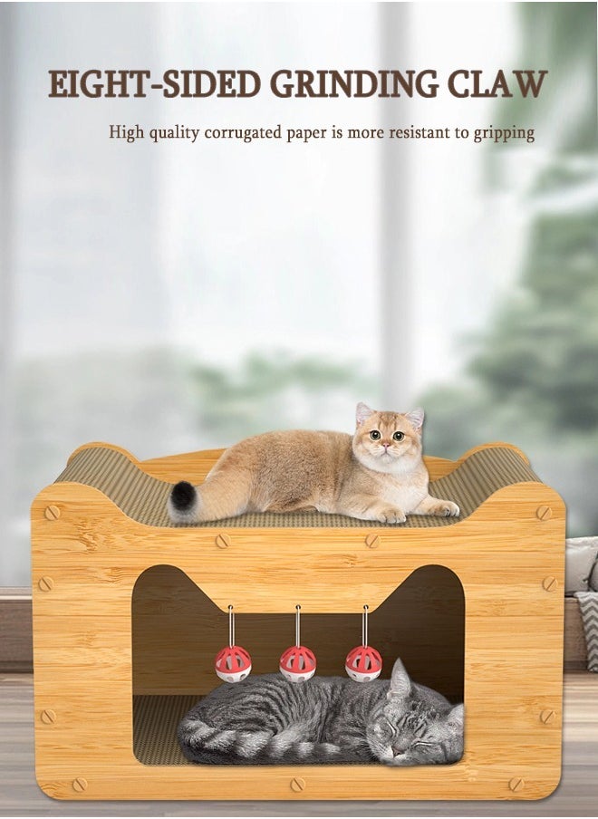 Aikenn - Cat Scratching Board House Composite Board Cat Bed Cardboard Cat Scratching Board Box Multifunctional Cat Scratching Board Bed Double-Sided Paper Scratching Board Cat Bed With Bell Ball Large Space For Your Kitten To Scratch Play And Rest Cardboard Cat House Easy To Assemble - Image 1