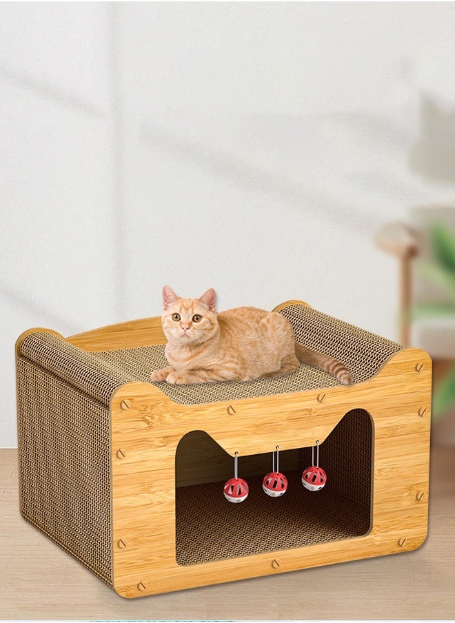Aikenn - Cat Scratching Board House Composite Board Cat Bed Cardboard Cat Scratching Board Box Multifunctional Cat Scratching Board Bed Double-Sided Paper Scratching Board Cat Bed With Bell Ball Large Space For Your Kitten To Scratch Play And Rest Cardboard Cat House Easy To Assemble - Image 1