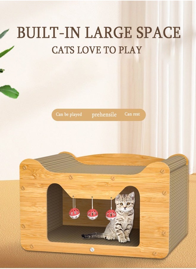 Aikenn - Cat Scratching Board House Composite Board Cat Bed Cardboard Cat Scratching Board Box Multifunctional Cat Scratching Board Bed Double-Sided Paper Scratching Board Cat Bed With Bell Ball Large Space For Your Kitten To Scratch Play And Rest Cardboard Cat House Easy To Assemble - Image 1