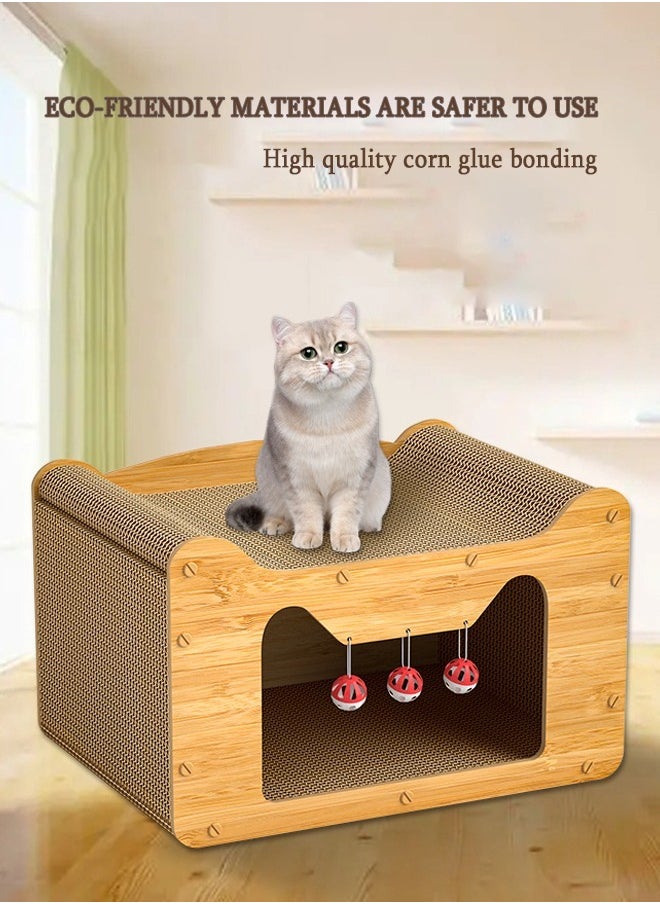 Aikenn - Cat Scratching Board House Composite Board Cat Bed Cardboard Cat Scratching Board Box Multifunctional Cat Scratching Board Bed Double-Sided Paper Scratching Board Cat Bed With Bell Ball Large Space For Your Kitten To Scratch Play And Rest Cardboard Cat House Easy To Assemble - Image 1